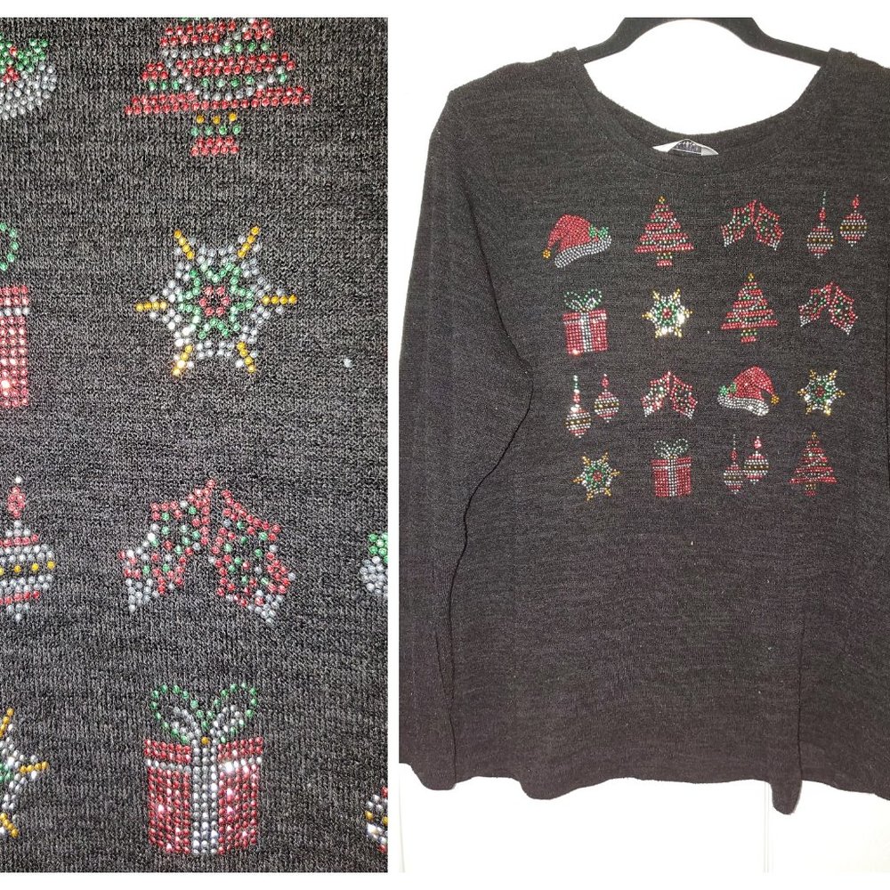 Large Black Sweater with Holiday Sparkle